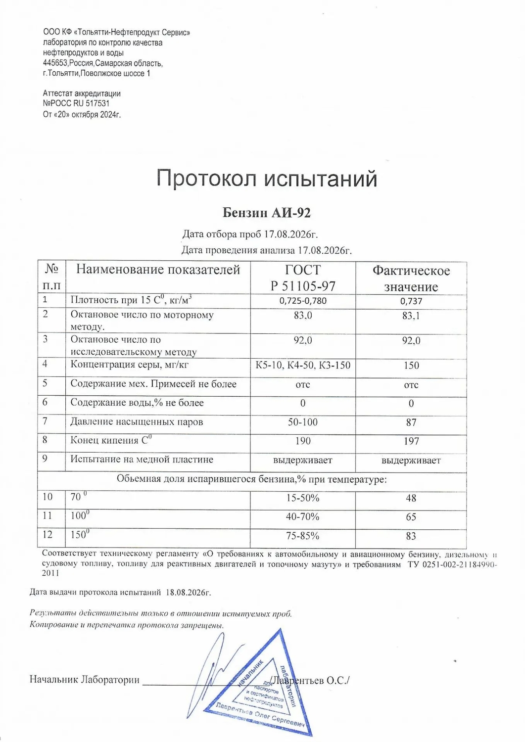 Бензин АИ-92 (ТУ) Бензин АИ-92 (ТУ)