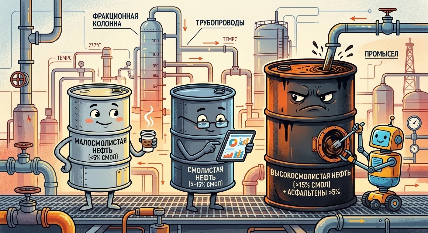 Асфальтены и смолы: кто делает нефть “тяжёлой” — и почему это головная боль промысла Асфальтены и смолы: кто делает нефть “тяжёлой” — и почему это головная боль промысла