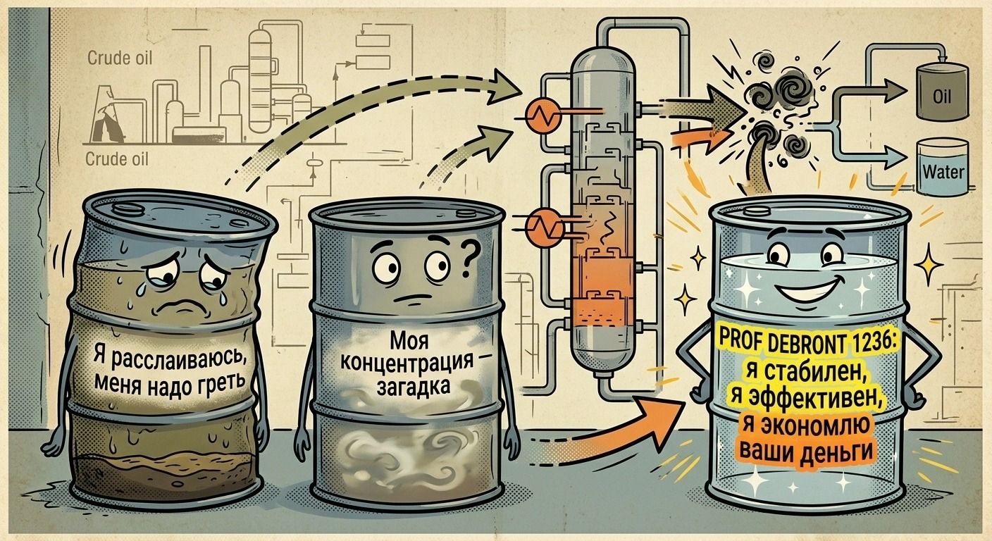 Однородная жидкость — не просто состояние, а революция в обезвоживании нефти: как PROF DEBRONT 1236 ломает стереотипы о деэмульгаторах Однородная жидкость — не просто состояние, а революция в обезвоживании нефти: как PROF DEBRONT 1236 ломает стереотипы о деэмульгаторах